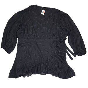 Torrid  Size 6X Luxe Star Surplice Ruffle Hem Wrap Top Blouse Lined Black